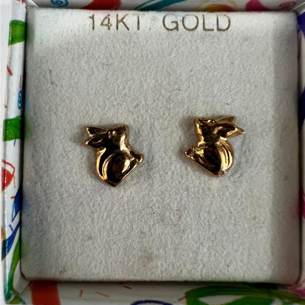 14K Gold Rabbit Earrings